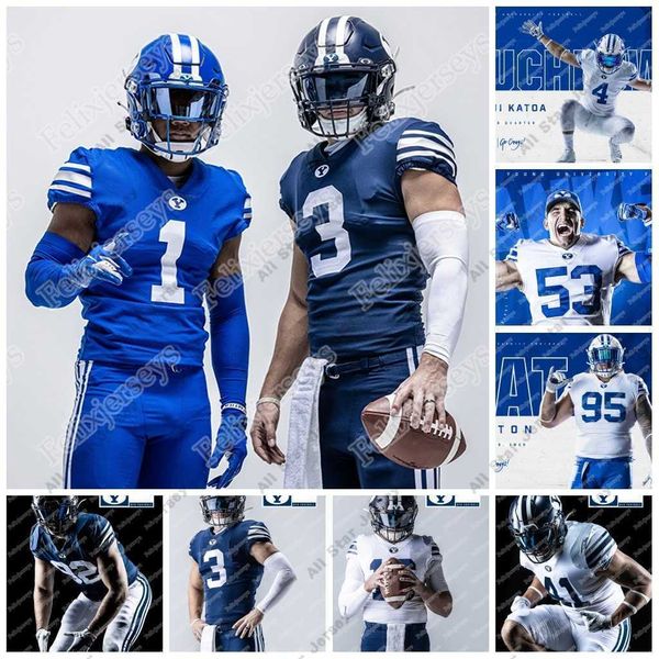 

american college football wear 2021 byu cougars navy jersey zach wilson isaiah herron jacob conover mason fakahua rhett reilly baylor romney, Black