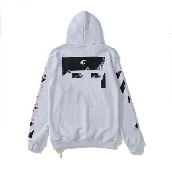 

2022offs white 9zal %60 off style trendy fashion sweater painted arrow crow stripe loose hoodie men's and women's coatjqm1off t-sh, Black