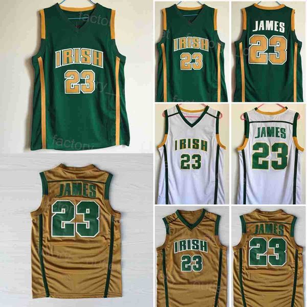 

men basketball irish st. vincent mary high school lebron james jersey 23 uniform team color green brown white for sport fans all stitched un, Black