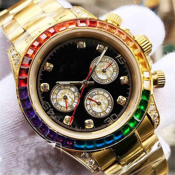 

sapphire crystal rose gold watch luxury automatic mechanical rainbow diamond bezel mens watches fashion wristwatches, Slivery;brown