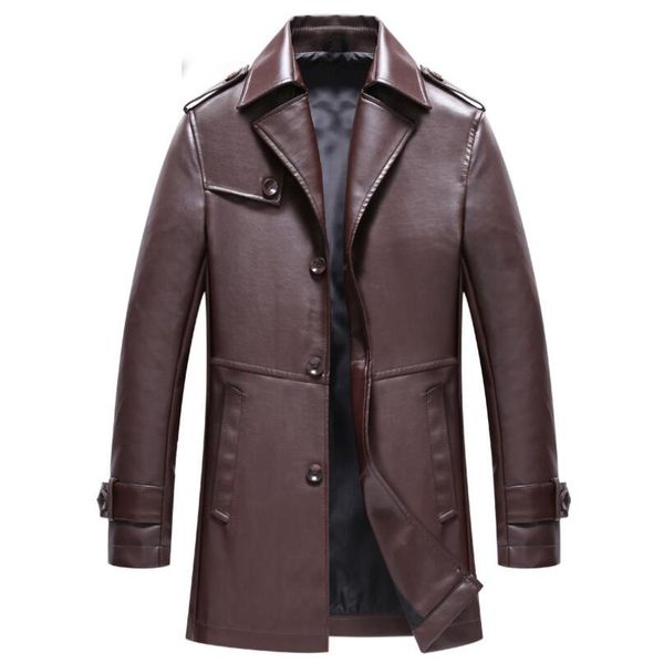 

men's pu leather jacket men business long style mens coat outerwear coats sspwjp30, Black