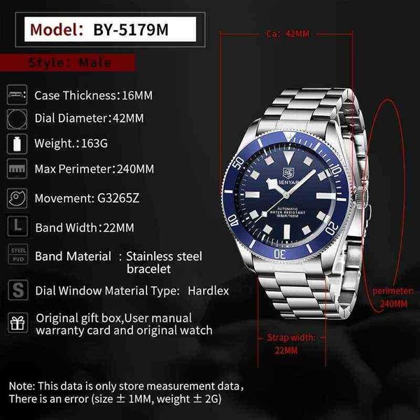 

watch fashion tudors luxury designer watch new benyar men business casual mechanical fashion waterproof es sports luminous reloj hombres 517, Slivery;brown