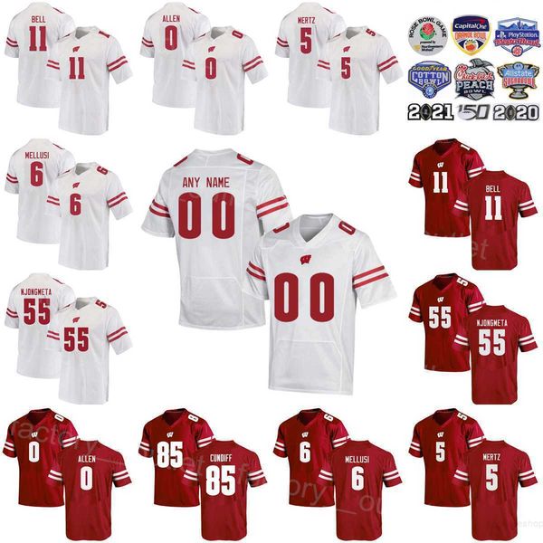 

ncaa wisconsin badgers college football 11 skyler bell jersey university 55 maema njongmeta 85 clay cundiff 5 graham mertz 0 braelon allen 1, Black