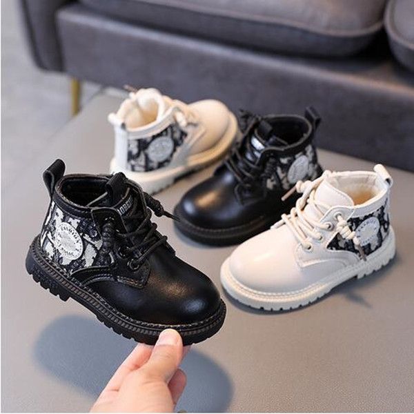 

children' shoes martin boots 2022 winter new plush warm 1-5 years baby boys girls short boots fashion designer kids casual shoes leath, Black;grey