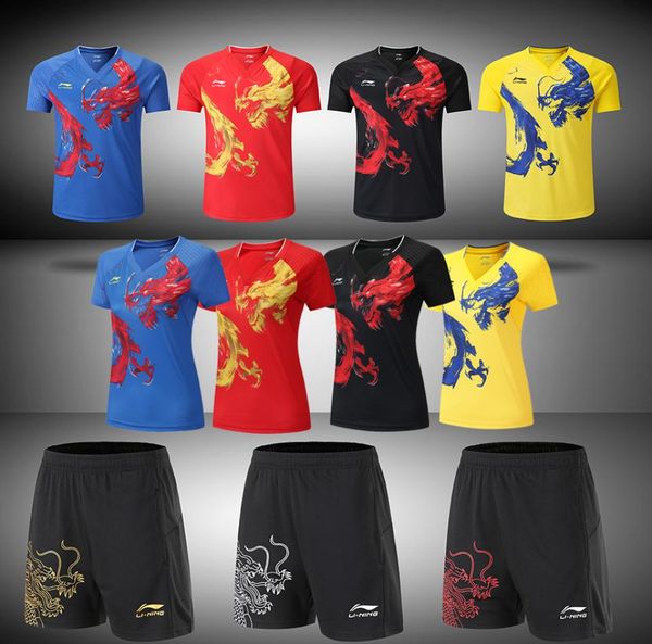 

li ning china table tennis shirts men women national team competition pingpong suit chinese dragon sports shorts badminton te9375353, White;black