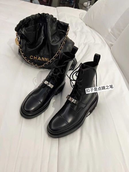 

boots dress shoes grape mom studiolee british leather small silver button round head thick bottom heel lace up martin short boots for women, Black