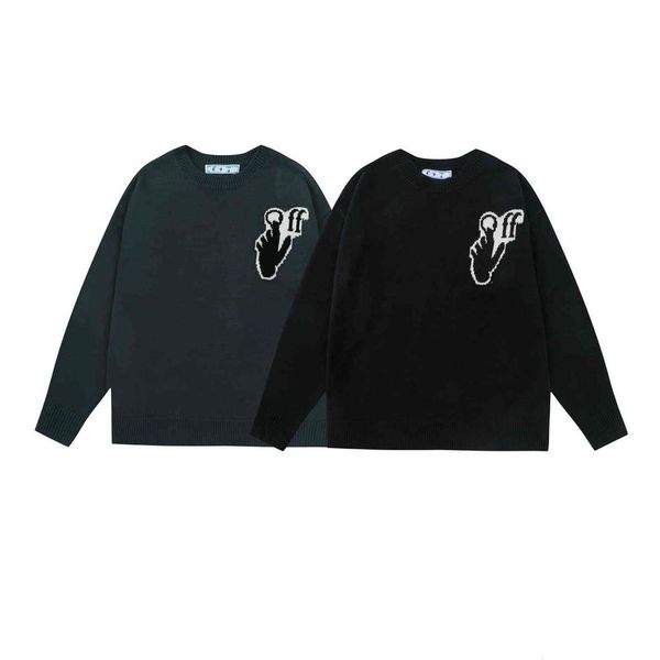 

ow autumn winter loose fit off new palm pattern crew neck sweater white casual men's fashion236z, Black