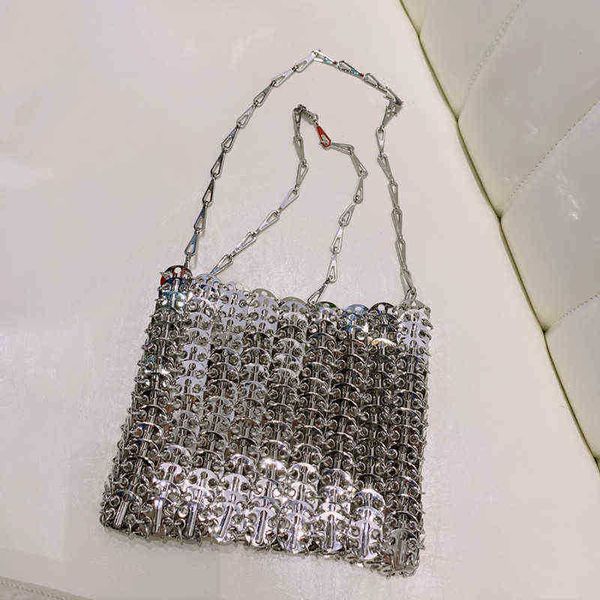

evening bags women bags designer silver metal sequins chain woven hollow clutch female travel holiday shoulder handbag 220623