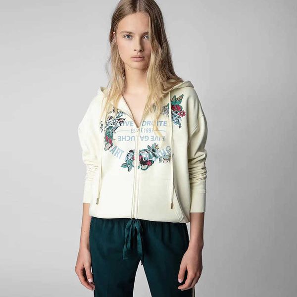 

zv zipper hooded coat women designer hoodie classic letter print flower embroidery cardigan fleece sweater jacket, Black;brown