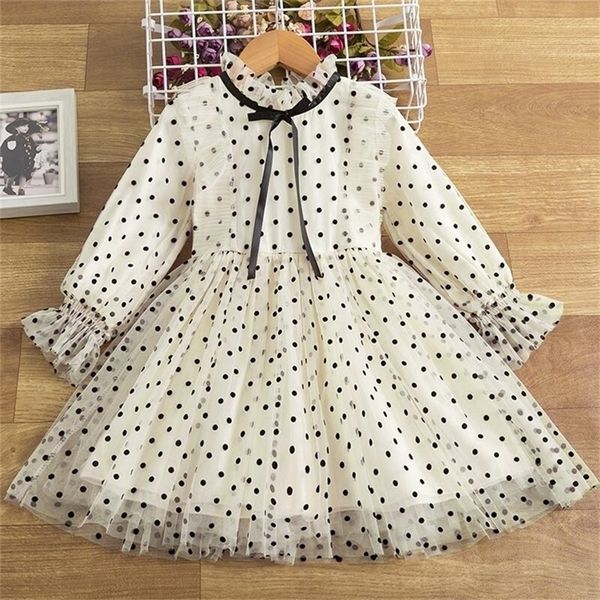 

girls polka dot princess dress kids winter long sleeve elegant party clothes children 3 4 5 6 7 8 year wedding casual dresses 220309, Red;yellow