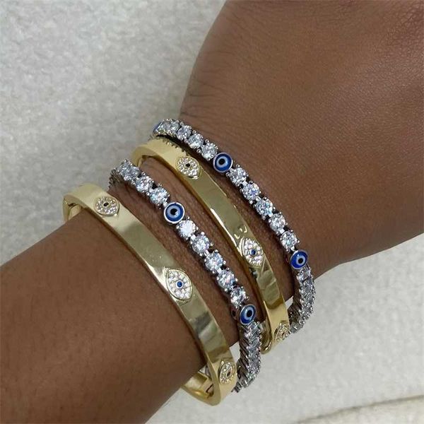 

5mm 5a zirconia blue enamel mahl tennis women's bracelet, Golden;silver