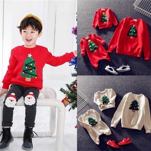 

mommy and me christmas family matching clothes year women kids homewear hoodie sweaters xmas tree embroidery good quality 211007, Blue