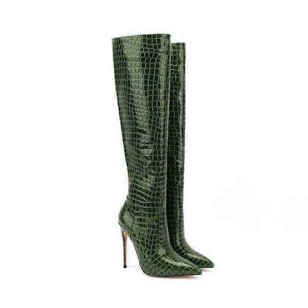 

women boots 2022 new pointed toe fashion riding autumn and winter plus size 43 zipper thigh high yellow green 0709, Black