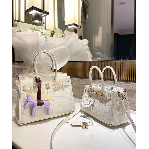

original designer women totes bag shoulder h home s pure hand leather 2023 spring and summer new upgraded alligator white high-grade