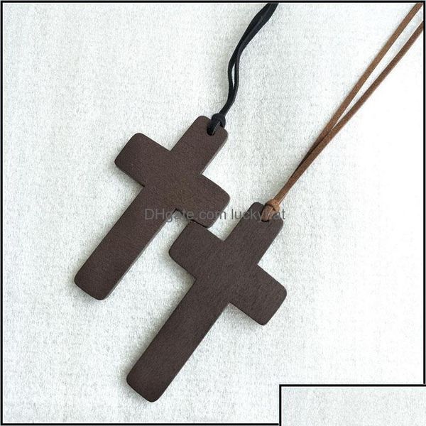

pendant necklaces pendant necklaces pendants jewelry new simple wooden cross for women wood crucifix with black brown string rope lo otgtp, Silver
