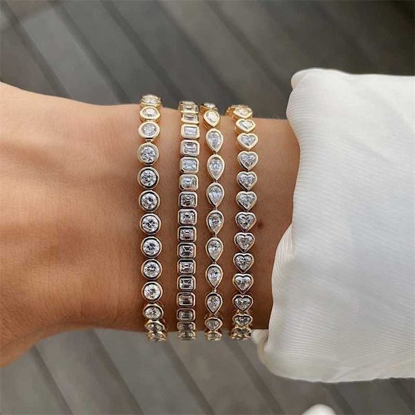 

cubic zirconia tennis chain bracelet women's classic fashion jewelry 5a cz frames of various geometry, Golden;silver