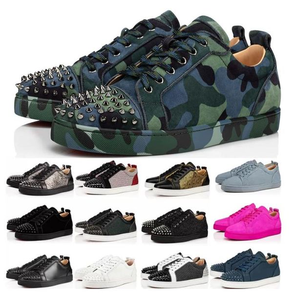 

women mens loafers christians red-bottoms casual shoes luxury designer shoes suede patent genuine leather camo black white spikes platform