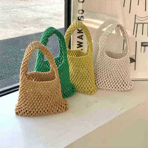 

evening bags 2022 new arrivals cotton linen woven hollow out handbag for women simple mesh tote summer travel beach bag female shopping 2206