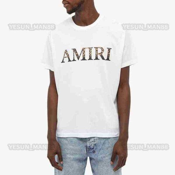 

designer european american fashion brand mens and womens leopard print letters round neck pullover t shirt summer high street tees, White;black