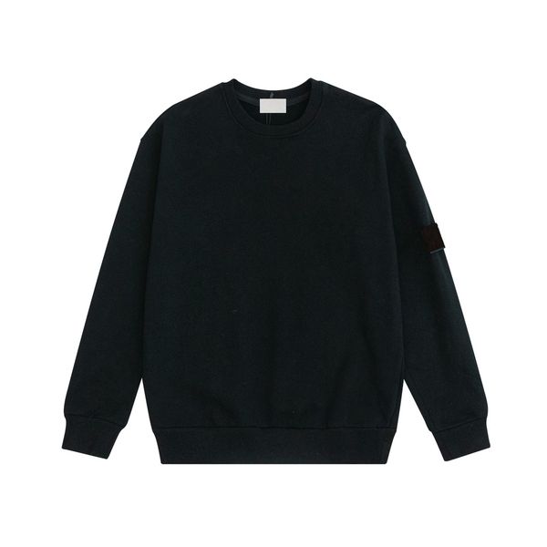 

23ss new stone men's sweatshirts island loose hoodies badge embroidery comfortable cotton simple couple sweatshirt pullover m-xxl 03, Black
