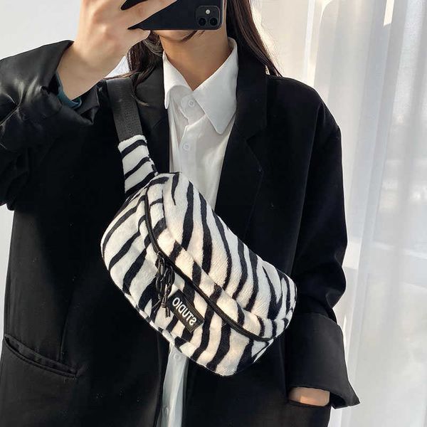 

evening bag plush waist bag for women belt s fashion zebra pattern crossbody che