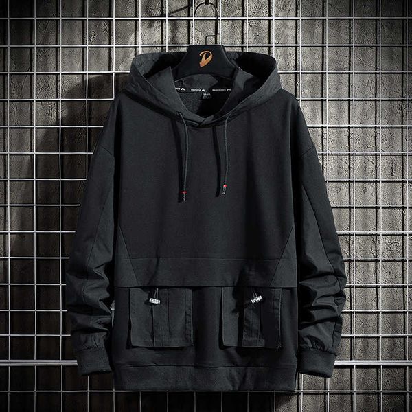 

work clothes long sleeved sweater men's extra fat size hoodie loose casual coat fashion, Black