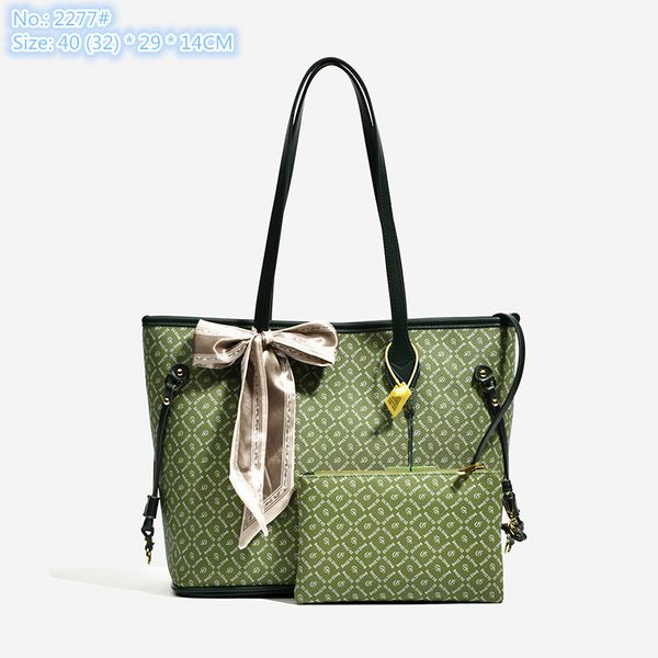 

wholesale factory ladies shoulder bags 3 colors small fresh green printed fashion handbags large contrast leather tote bag elegant bow ribbo, Black;red
