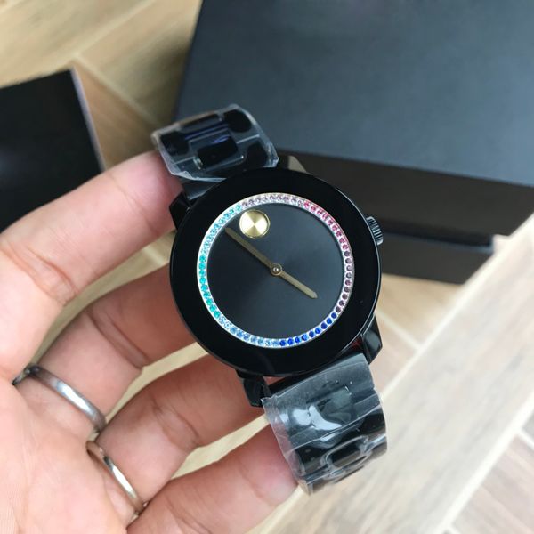 

women's luxury designer wristwatch inlaid with color diamonds swiss quartz movement 316 fine steel case sapphire mirror window watch, Slivery;brown