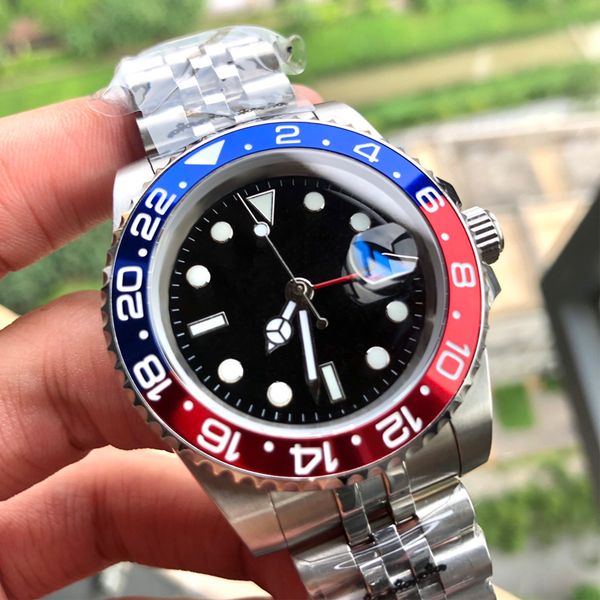 

mens watches luxury watch gmt ii-126710 batman 40mm red&blue ceramic bezel men mechanical automatic movement wristwatches, Slivery;brown
