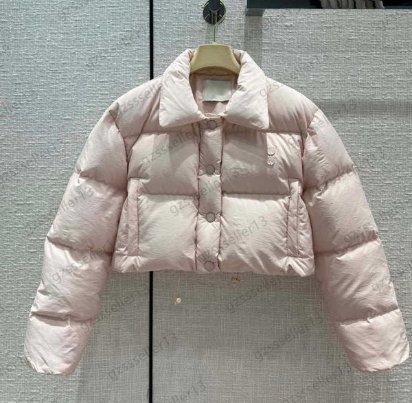 

puffer coat womens down parkas temperament small collar single breasted zipper winter coats letter logo embroidery short jacket light warm w, Black