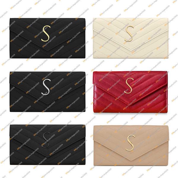 

ladies fashion designer luxury caviar matelass envelope flap wallet grain de poudre embossed leather coin purse key pouch business card, Red;black