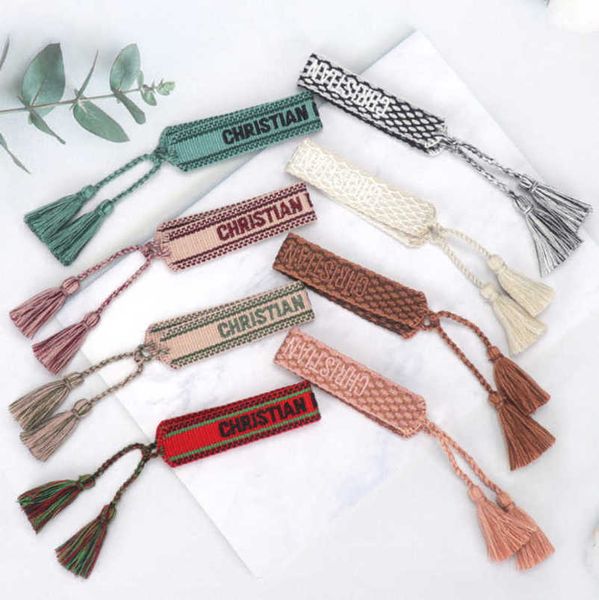 

luxury fashion bracelets women brand d designer bangle jewelry bohemian female embroidered letter hand woven tassel rope bracelet men girl f, Golden;silver