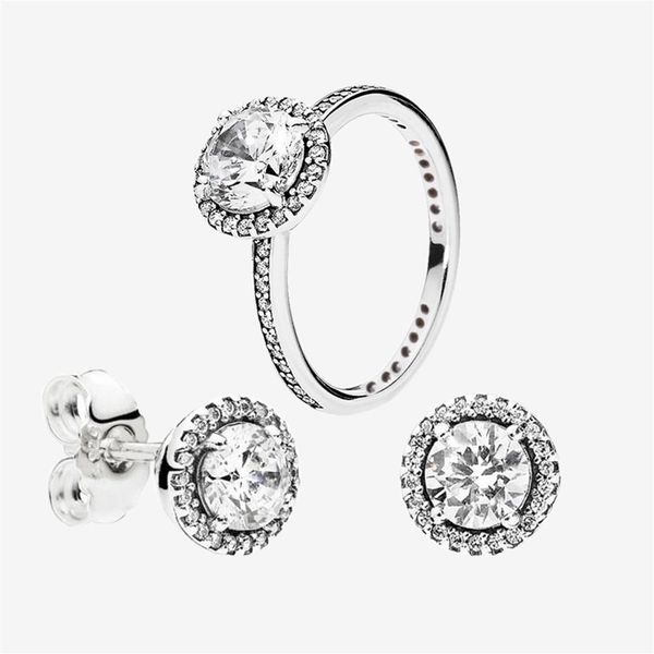 

big cz diamond ring and earring sets 925 sterling silver jewelry for pandora elegant women wedding rings stud earrings set with or215p