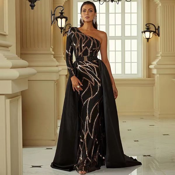 

special occasion dresses straight shoulder bag hip small trailing bridesmaid party evening dress xh2172, Black