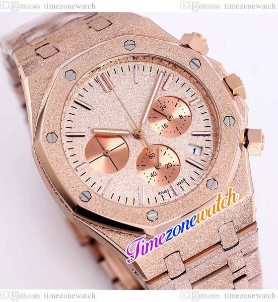 

k8f 41mm japan quartz chronograph mens watch champagne texture dial satch frost gold case frosted rose gold bracelet new watches timezonewat, Slivery;brown