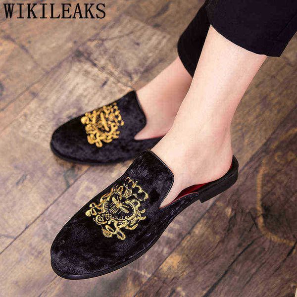 

dres shoe half for men coiffeur designer fashion italian casual brand mule masculino erkek ayakkabi 220723, Black