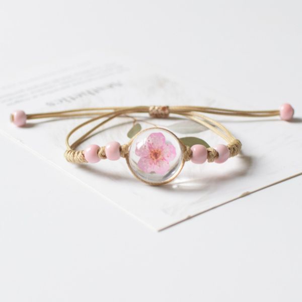 

never wither starry bracelets dried flower bracelet female student girlfriends couple peach blossom crystal bracelet, Golden;silver