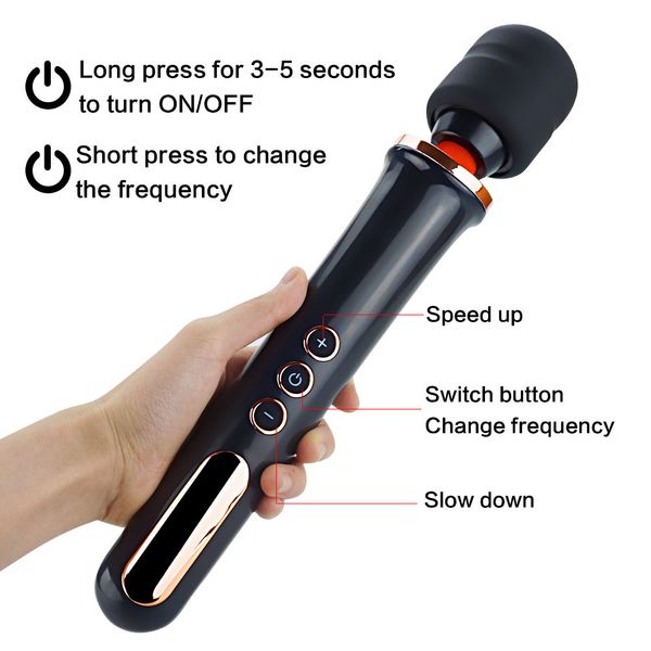

costumes magic av wand vibrators for women usb charge big av stick female g spot massager clitoris stimulator toys for woman, Black