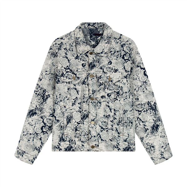 

designer men's long sleeve button-down denim jacket with embroidered pattern fall/winter 2022 garment m-3xl. #w, Black;brown