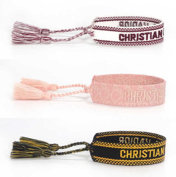 

luxury fashion women's bracelets d brand bangle designer jewelry handmade braided embroidered bracelet men's girl woven fabric tas, Black