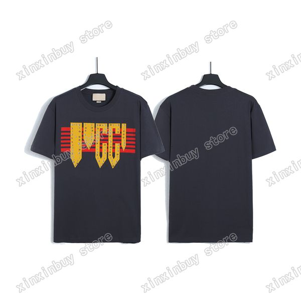 

xinxinbuy men designer tee t shirt paris rivet letter print short sleeve cotton women green black white xs-l, Black;brown