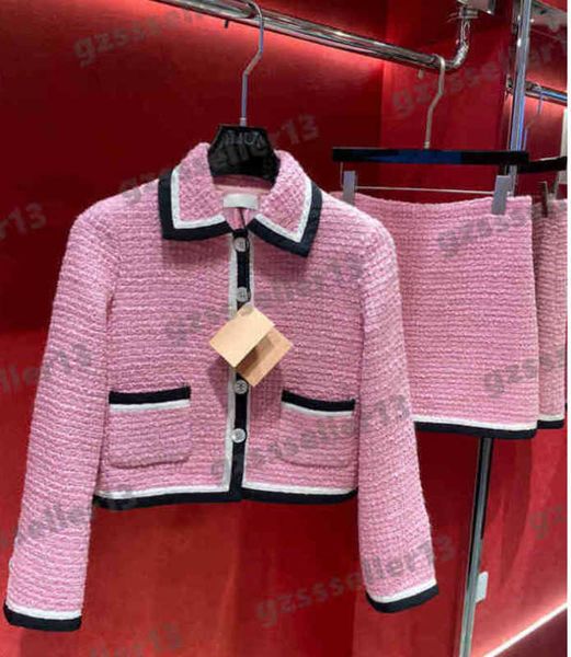 

tweed womenstwo pieces dress fashion brand two-piece sets mu sakura pink short jacket and skirt suit luxury designer women clothing 0912, White