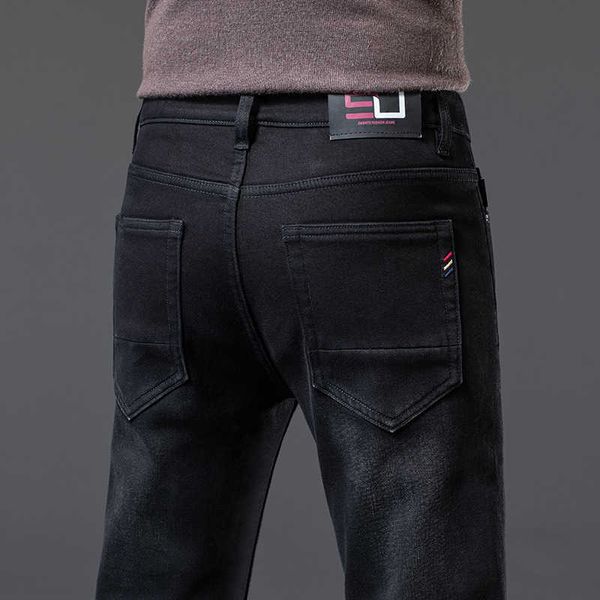 

men's jeans autumn and winter youth fashion straight leg pants elastic plush, Blue