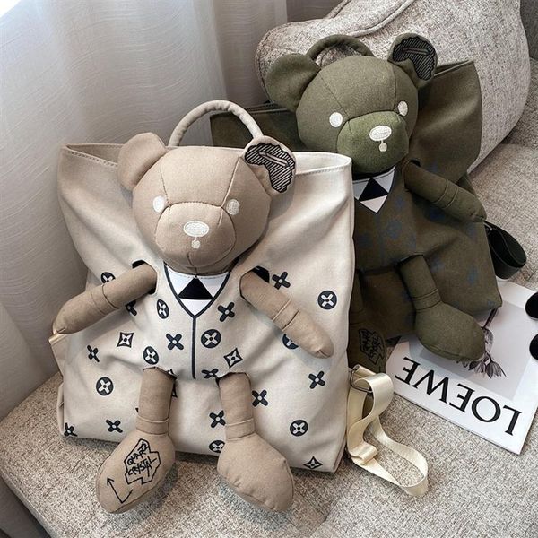 

2021 fashion bear doll canvas backpack female leisure large capacity travel student schoolbag223w