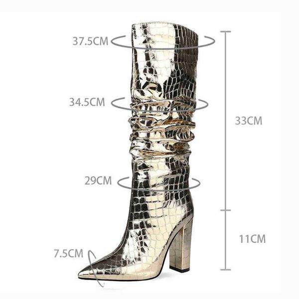 

boots european and american style new thick heel folding high side zipper women silver large size shoes 220901, Black