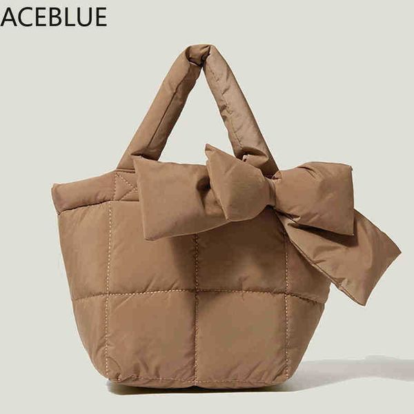 

evening bags aceblue butterfly knot feather down padded tote handbag quilted design nylon crossbody bag elegant winter satchel pillow purse