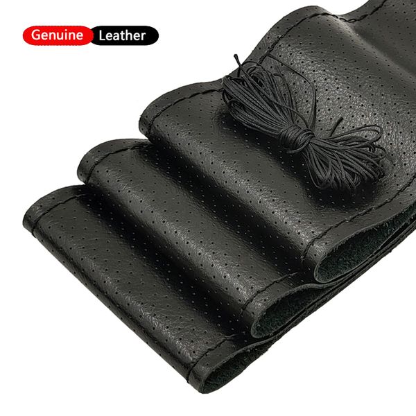 

diy genuine leather car steering wheel covers 38cm universal anti-slip breathable ultra soft cowhide for car interior accessories 15 inch