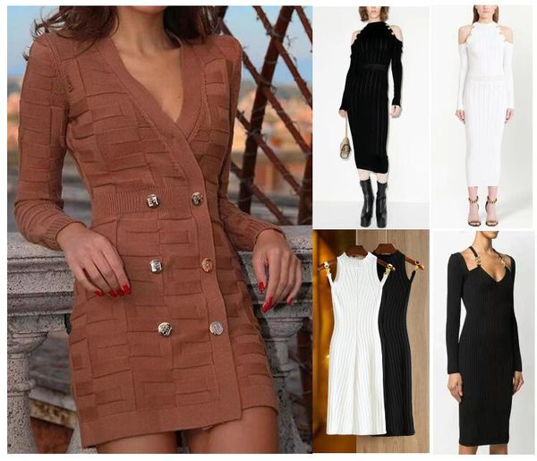 

womens knits fashion dress luxury design one-piece skirt multi models lady frocks elegan robe shoulder off maxi dress slim clothes, White