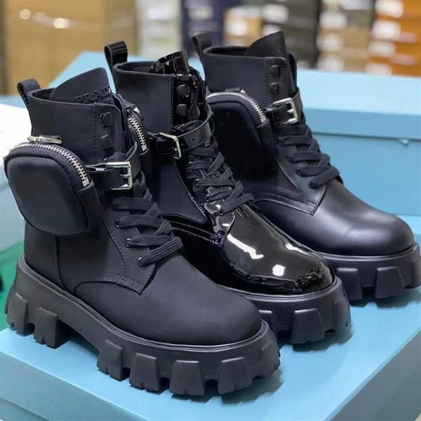 

2020 women monolith re-nylon boot rois combat boots leather ankle martin boots with pouch battle shoes rubber sole platform shoes 294u, Black
