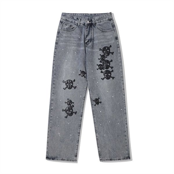 

jeans men's street fashion loose straight pants casual wide leg, Blue